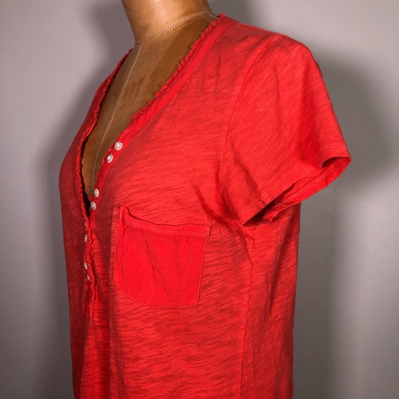 Anthropologie salmon pink short sleeve Henley top - Picture 3 of 8